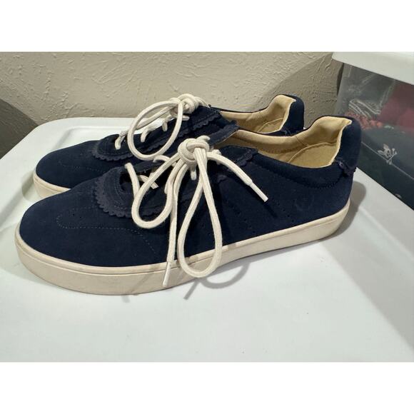 Spenco Camden Blue Suede Shoes Scalloped Trim Women Sneaker Size 9D - Picture 2 of 8